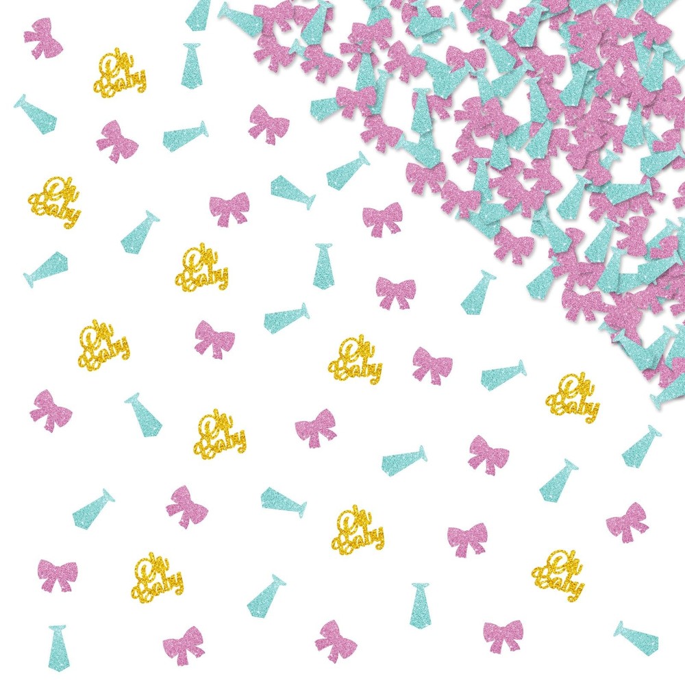130 PCS Ties Bows Confetti Boy Girl Gender Reveal Pink Blue Gold Glitter