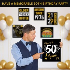 50th Birthday Decorations for Men Women, 9pcs Black Gold Happy 1976 50 Birthd…