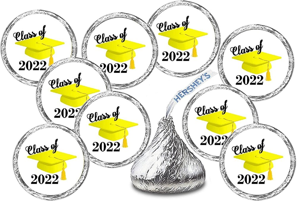 216 Yellow Graduation Party Cap Class of 2022 Favor Kisses Stickers Labels Sti