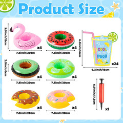 24 Pack Inflatable Drink Floaties with Decor Cards, 6 Fun Styles Pool Cup Holder