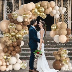 136Pcs Brown Balloon Arch Kit, 18 12 10 5 Inch Dark Brown Nude Gold Confetti Bal
