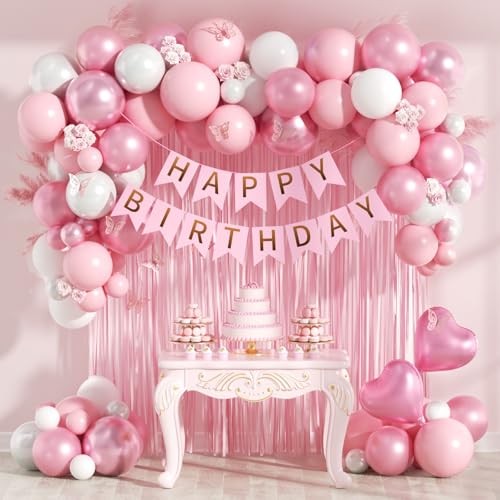Pink Birthday Decorations with Pearl White Light Pearl Metallic Pink Foil