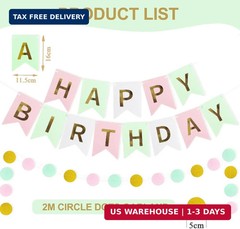 Birthday Decorations for Women Girls with Pink Green Happy Birthday Banner, Circ
