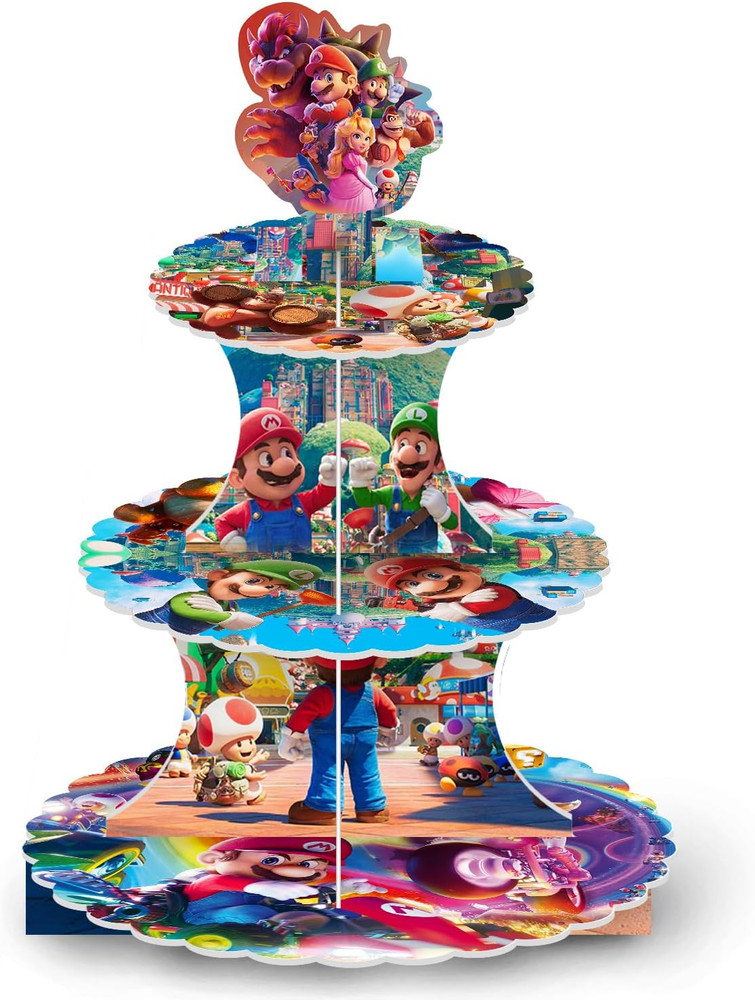 For Mario Cartoon Party Supplies and Decorations, a Three-Tiered Cupcake Stand,