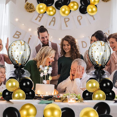 8 Set Gold Black Table Centerpieces Balloons Stand Kit, Latex Balloons and Table
