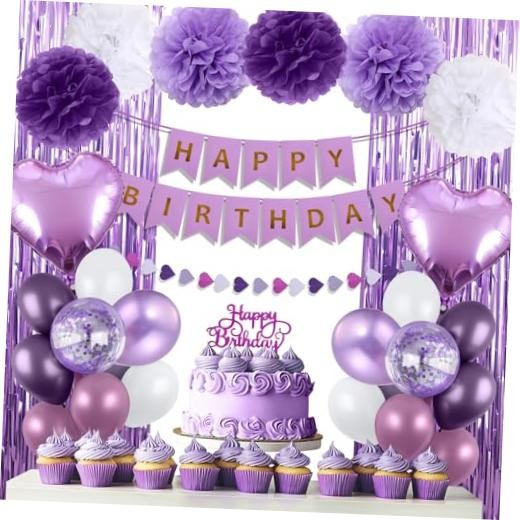 Purple Birthday Decorations for Women, Happy Birthday Party Dusty Purple