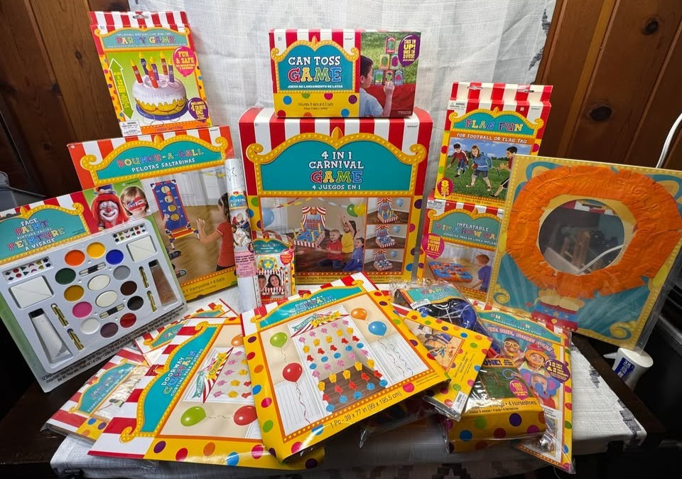 Large lot of carnival theme birthday party supplies