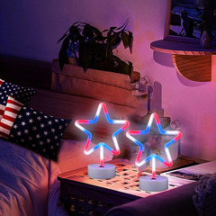 4Th of July Decorations 250Th Anniversary, 2PCS Patriotic Star Neon Lights, Red