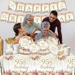 95th Birthday Party Tableware, 142Pcs Rose Gold 95th Birthday Decorations Inc…