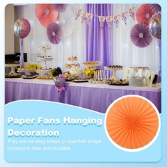 12Pcs 8″/12″/16″ Paper Fans Hanging Decoration Round Fans with Pearl Orange