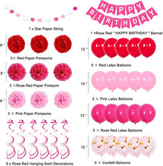 Hot Pink Birthday Decorations, Birthday Decorations for Women Girls with HAPPY B
