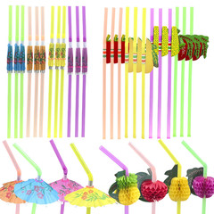 100Pcs Mixed Umbrella and Fruits Straws for Tropical Summber Beach