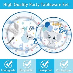 Stork Blue Baby Shower Disposable Tableware Set (Plates, Napkins, Forks)