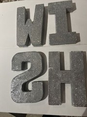 W-I-S-H Styrofoam Lettering Blue Shiny Sparkled Party Decor Big 8”tall