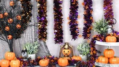 66 Ft Halloween Tinsel Garland – Purple Black Orange Glitter Streamers, Pumpkins