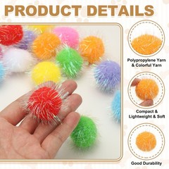 12 Pcs 1.8 Inch Sparkle Flash Balls Pet Cat Pom Pom Fuzzy Balls, Gold