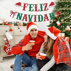 Feliz Navidad Banner – Spanish Merry Christmas Party Decor, 5 inches, Red