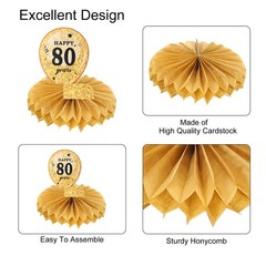 80th Birthday Decoration Centerpieces Supplies (Black+Gold Tone)