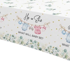 Gender Reveal Decorations Tablecloth, 3 Pack Disposable Greenery Baby Clothes