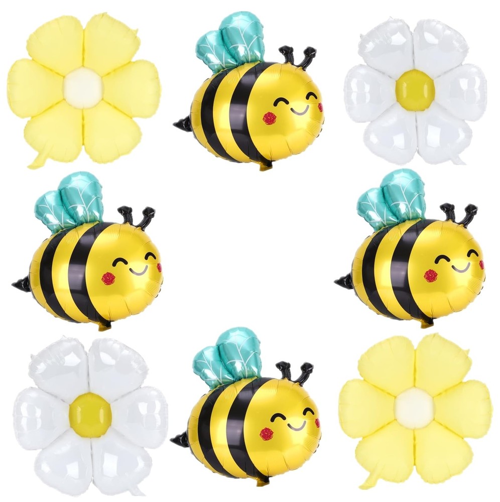 Bee Balloons and Daisy Flower Balloons – 8 Pcs Yellow and Black Bumble bee Fo…