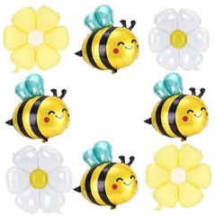 Bee Balloons and Daisy Flower Balloons – 8 Pcs Yellow and Black Bumble bee Fo…