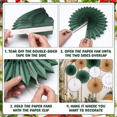 Hanging Large Paper Fans Neutral Brown Green White Ornament Kit 9 PCS