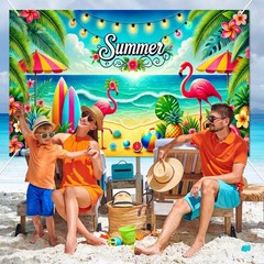 Summer Beach Banner 71×43 Inches Summer Backdrop Beach Party Decorations Hawa…