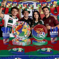 World Cup 2026 Party Decorations, Serve 20 Sports Soccer Red, Green, Blue