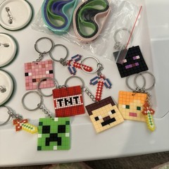 Minecraft Birthday Party Giveaways keychains pins stickers bracelets