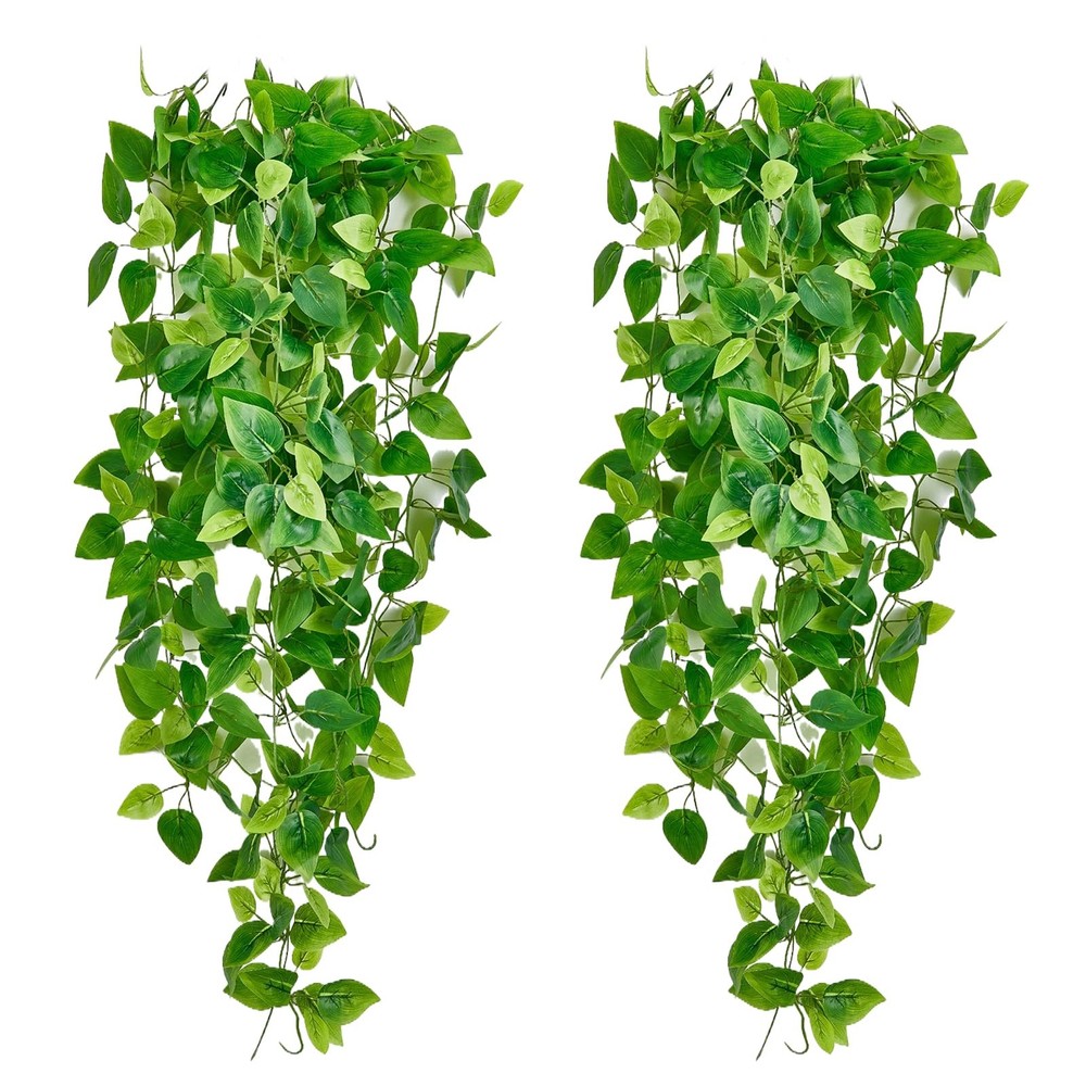 Fake Hanging Plants Vines(2pcs)for Room Decor, Artificial Ivy Greenery Green