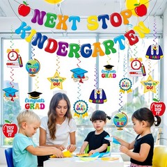 Preschool Graduation Decorations Kindergarten Banner & Hanging Swirls Set