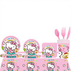 81 pcs, Hello Kitty birthday party supplies, Kitty Cat decorations 10 guests.