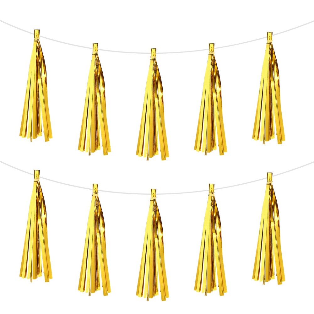 15Pcs Gold Tassel Garland Banner with Rope