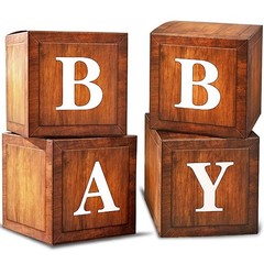 BabyWood Grain Brown Boxes – 4 Pcs Baby Gift Set with Letters, Teddy Bear The…