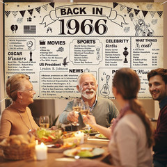 60Th Birthday Party Decorations, Vintage Back in 1966 Banner 60 Year Old Birthda