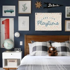Playroom Decor, Wall Art Hanging Linen Banner, Blue Striped Wall Flag for Pla…