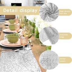 2 Packs 12 x 72 inches Sequin Table Runner, Silver Glitter Table Runner for