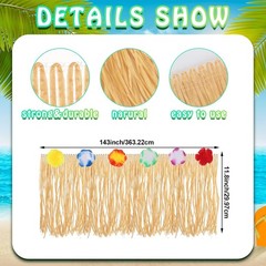3 Pack Luau Grass Table Skirt Natural Fringe Raffia Straw Grass Skirt 144 x 12