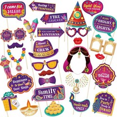 DPKOW 30pcs Funny Diwali Photo Booth Props, Deepavali Photo Props for Festival o