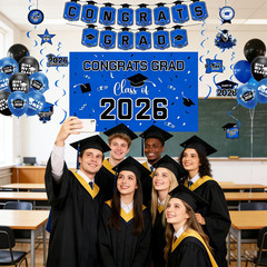Graduation Decorations 2026 Blue Set – Grad Decor with Congrats Grad Banner,Clas