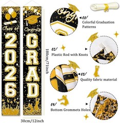 75-Inch Black & Gold Graduation Banners – Perfect for Class of 2026 Celebration