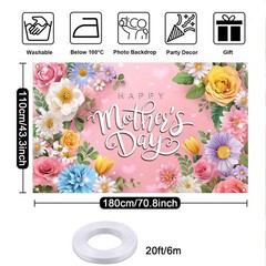 Mother’s Day Backdrop Pink Flowers Happy Mothers Day Banner Backdrop for Photogr