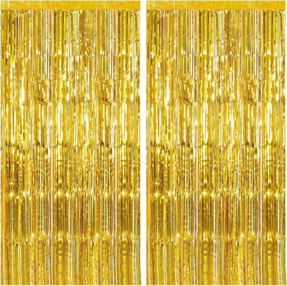 2 Pack Gold/Silver/Sky Blue Backdrop Birthday Decorations Foil Curtain 2 PCS