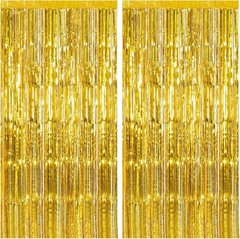 2 Pack Gold/Silver/Sky Blue Backdrop Birthday Decorations Foil Curtain 2 PCS