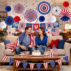 4Th of July Decorations 37PCS Patriotic Decorations Red White Blue Paper Fans US