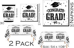 Serves 30 Complete Party Pack Congrats Grad B/White and B/yellow Party Supplies