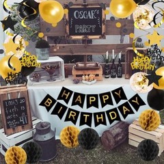 Birthday Decorations, NO DIY, Pre-Strung Happy Birthday Banner with Honeycomb…