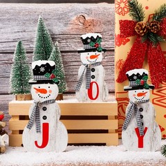 3 Pcs Christmas Snowman Table Top Decoration Joy Wooden Sign Holiday Table Cente