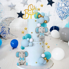 43 PCS Blue Elephant Cake Decoration Cute Baby Elephant Cake Decorations Oh Baby