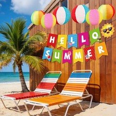 Summer Party Decorations Kit Beach Pool Party Decorations Banner Swirls Lanterns